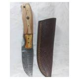 Damascus Steel Knife with Leather Sheath