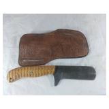 Damascus Steel Knife with Leather Sheath