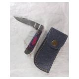Damascus Folding Knife with Sheath