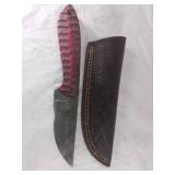 Damascus Steel Knife with Leather Sheath