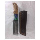 Damascus Japanese Tanto Knife with Leather Sheath