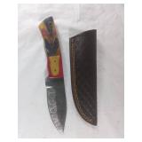 Damascus Steel Knife with Leather Sheath
