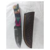 Damascus Steel Knife with Multi-Colored Handle