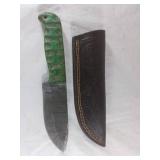Damascus Steel Knife with Green Handle