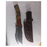 Damascus Bowie Knife with Leather Sheath