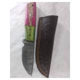 Damascus Steel Knife with Leather Sheath
