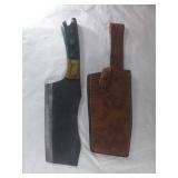 Damascus Steel Butcher Knife with Leather Sheath