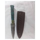 Damascus Steel Dagger with Leather Sheath