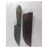 Damascus Steel Knife with Leather Sheath