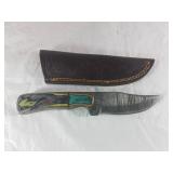 Damascus Steel Knife with Leather Sheath