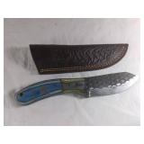 Damascus Steel Knife with Leather Sheath