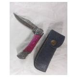 Damascus Folding Knife with Sheath