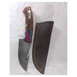 Damascus Gut Hook Knife with Sheath