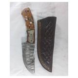 Damascus Steel Gut Hook Knife with Sheath