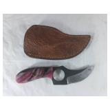 Damascus Steel Skinning Knife with Leather Sheath