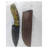Damascus Knife with Custom Sheath