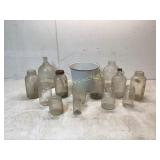 14 Glass Jars and Enamel Bucket