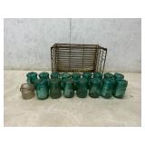 18 Aqua Glass Mason Jars with Metal Latches and Wi