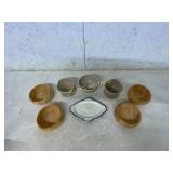 8 Wooden Bowls, Ceramic Bowls, and Decorative Plat
