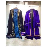 Two Velvet Robes With Embroidered Trim