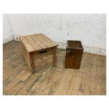 Wooden Lidded Crate and Rectangular Bin