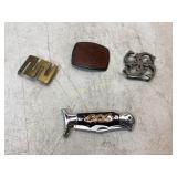 Knife with Dragon Motif and Three Belt Buckles