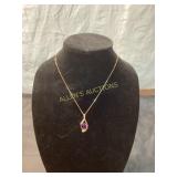 14kt Gold Chain with Pendant Featuring Stone