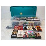 VHS Tapes in Plastic Storage Bin