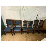 Six Carved Wood Chairs with Mixed Upholstery