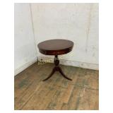 Round Mahogany Side Table with Drawer