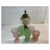 Decorative Glass Lamp and Six Frosted Glass Goblet