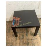 Black Side Table With Decorative Red and Blue Moti