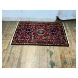 Small Handwoven Wool Rug with Geometric Motifs