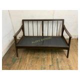 Mid-Century Wood and Vinyl Settee