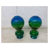 Blue and Green Glass Oil Lamp Bases