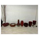 Seven Red Decorative Vessels