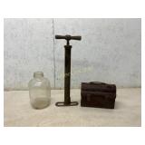 Vintage Lunchbox, Thermos, Pump, and Glass Jug