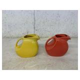 Fiesta Ceramic Disk Pitchers, Yellow and Red