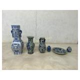 Six Blue and White Porcelain Items
