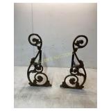 Cast Iron Fireplace Andirons with Scroll Design