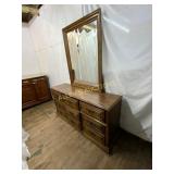 Wooden Dresser with Mirror and Six Drawers