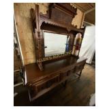 Carved Wooden Sideboard With Mirror Back
