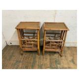 2 Bamboo Bedside Tables with Cane Tops