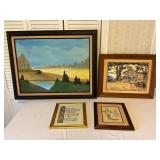 Four Framed Artworks, Various Themes