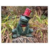 Painted Cast Metal Frog With Red Top Hat