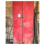 Red Metal Storage Cabinet with Double Doors