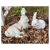Two Concrete Rabbit Lawn Ornaments