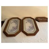 Framed Floral Prints and Wooden Wall Plaque