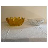 Amber Glass and Clear Pressed Glass Bowls