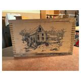 Wooden Box With Scenic Engraving by Evans